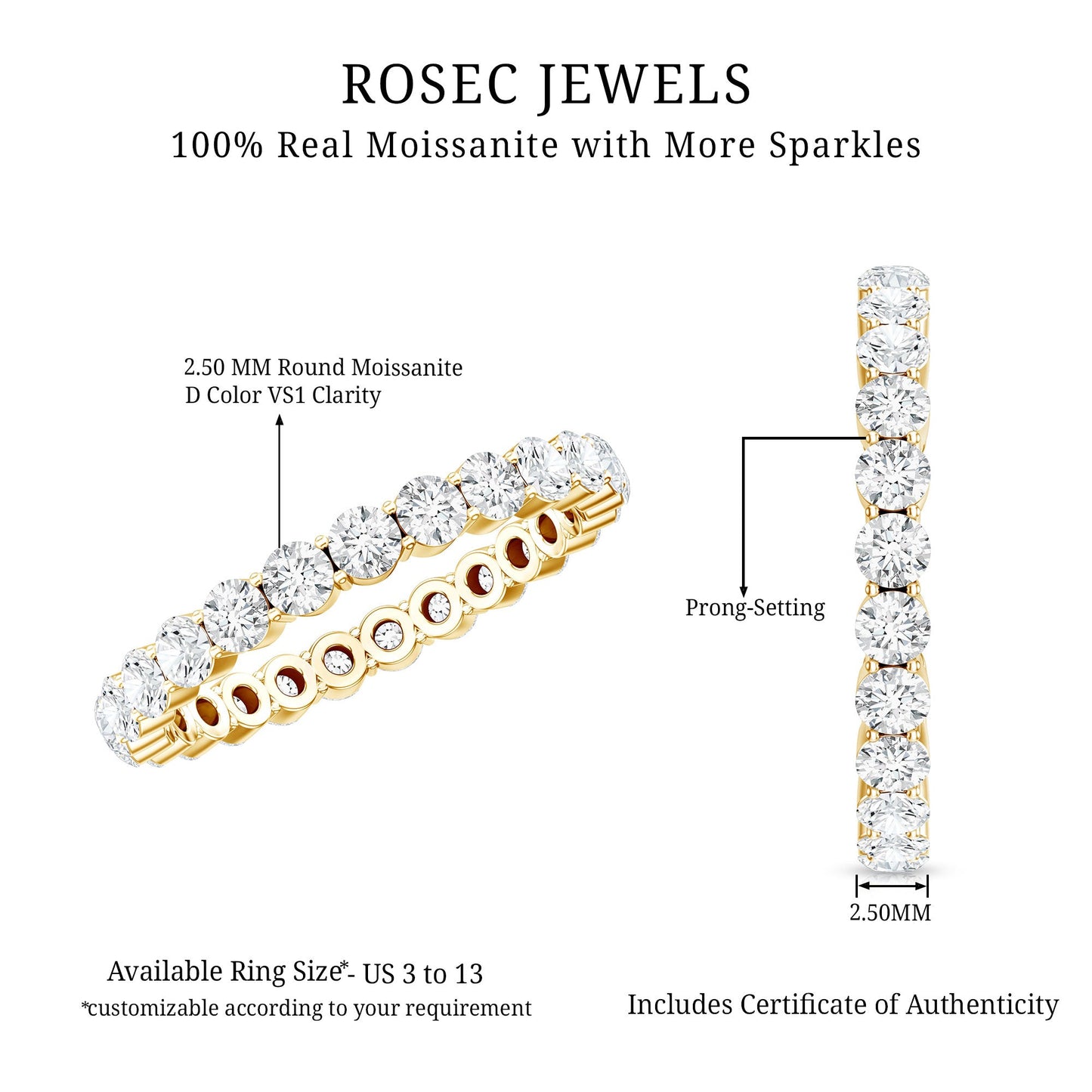 Prong Set Moissanite Eternity Wedding Band Ring for Women