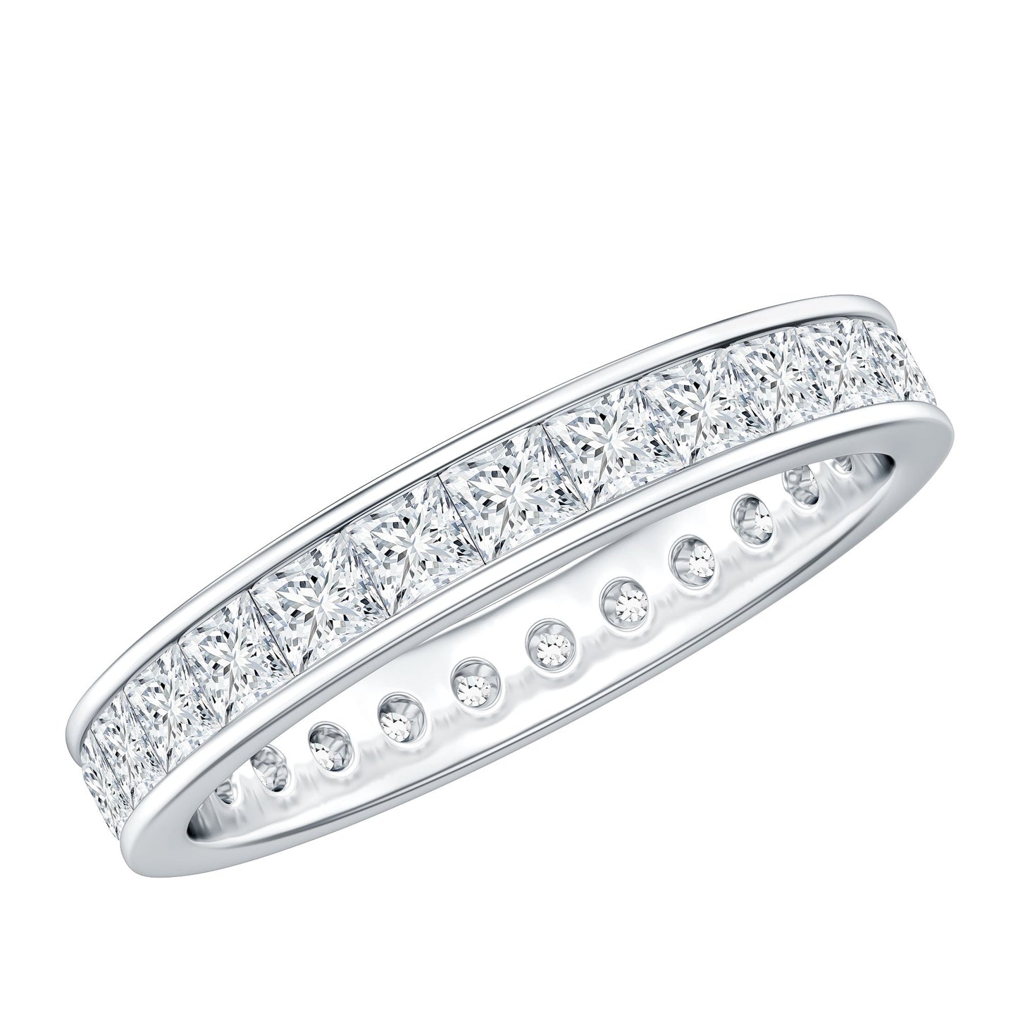 Princess Cut Moissanite Eternity Band Ring in Channel Setting
