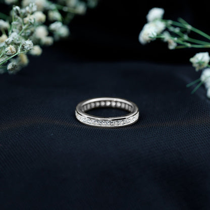 Princess Cut Moissanite Eternity Band Ring in Channel Setting