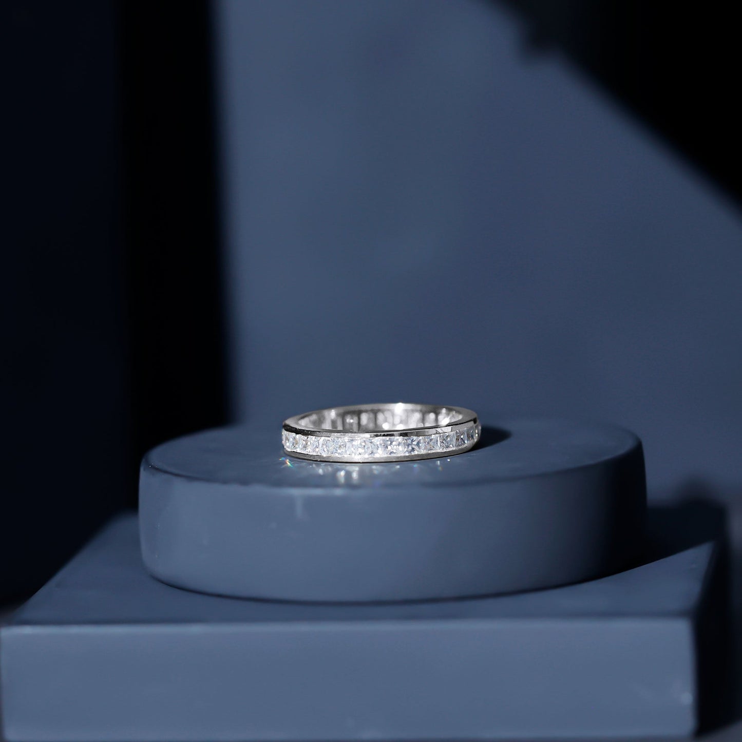 Princess Cut Moissanite Eternity Band Ring in Channel Setting
