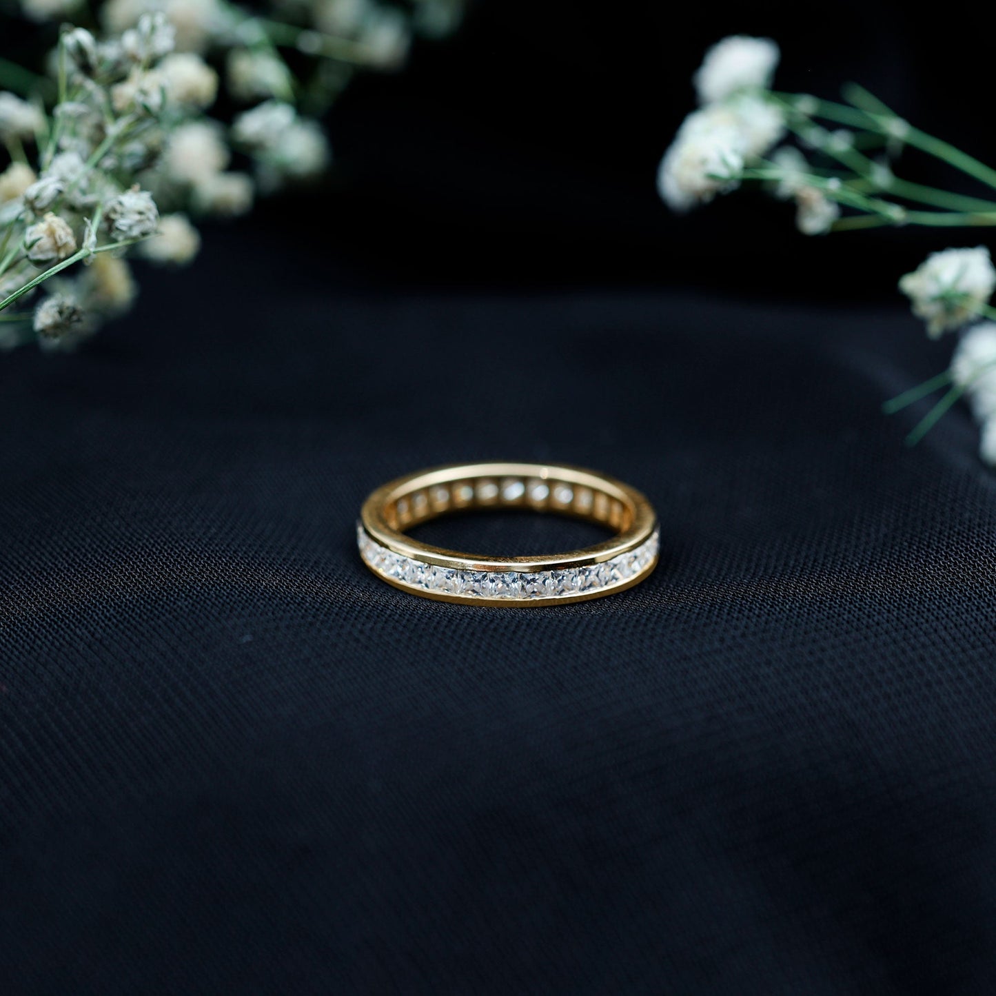 Princess Cut Moissanite Eternity Band Ring in Channel Setting