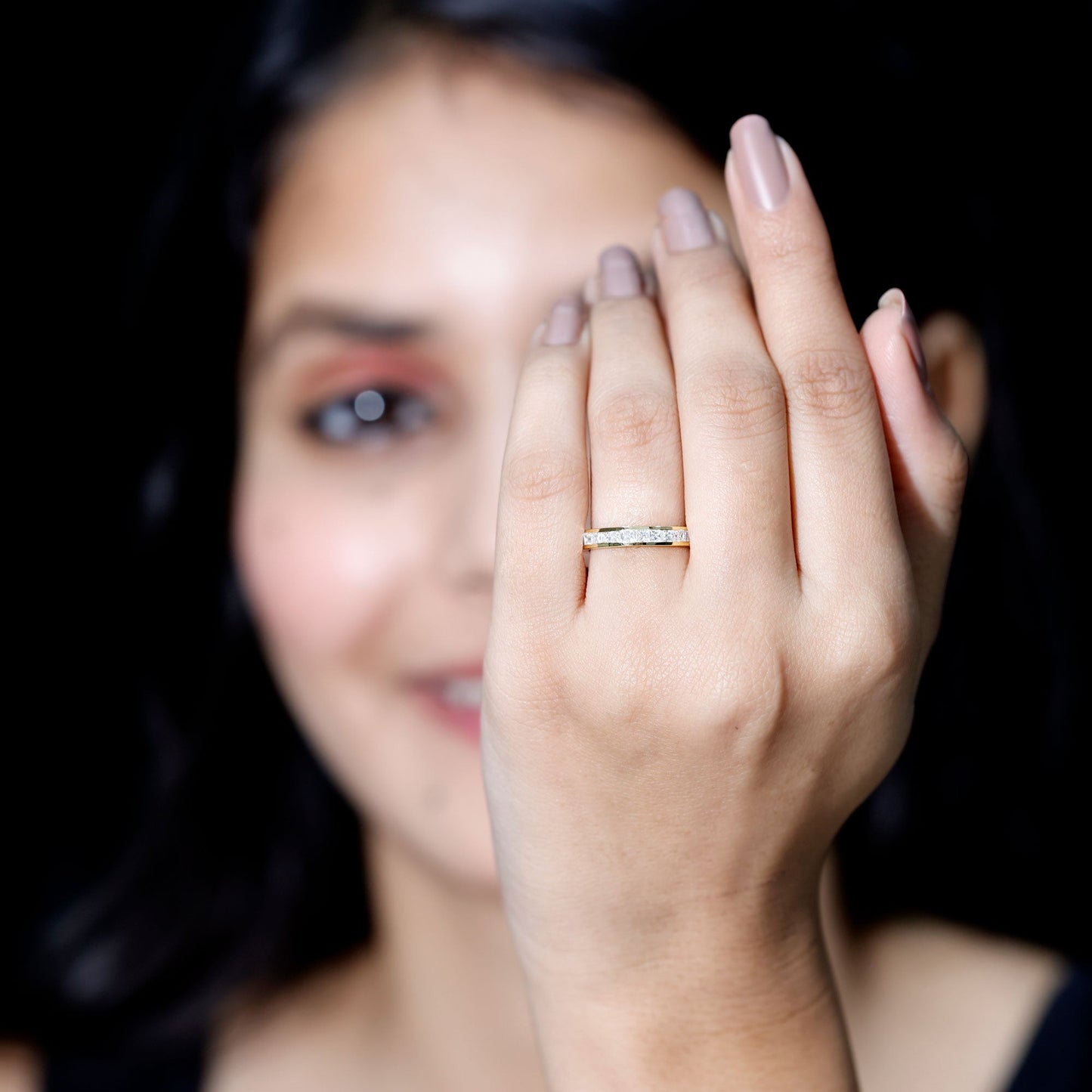 Princess Cut Moissanite Eternity Band Ring in Channel Setting