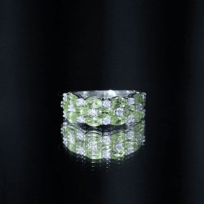 Certified Natural Peridot 3 Row Wedding Band with Diamond