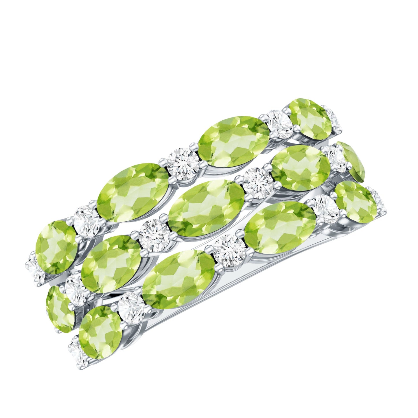 Certified Natural Peridot 3 Row Wedding Band with Diamond
