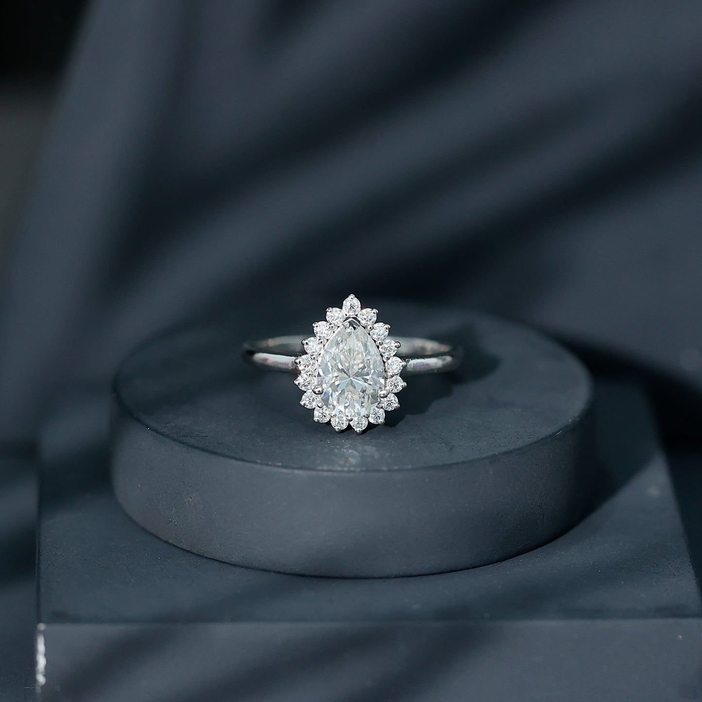 Certified Pear Cut Engagement Ring With Moissanite