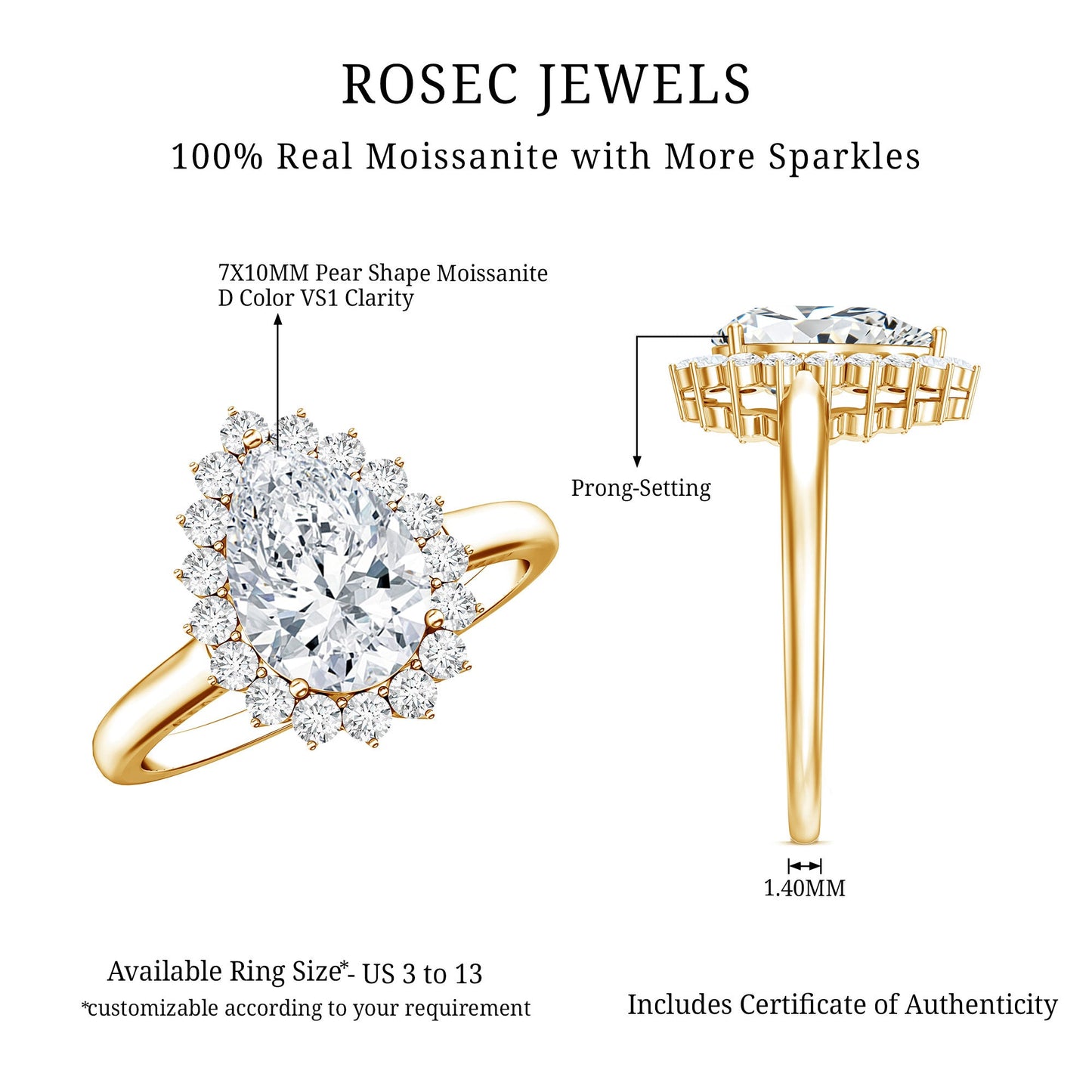 Certified Pear Cut Engagement Ring With Moissanite