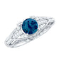 1.3 Carat Round London Blue Topaz Vintage Looking Engagement Ring with Diamond