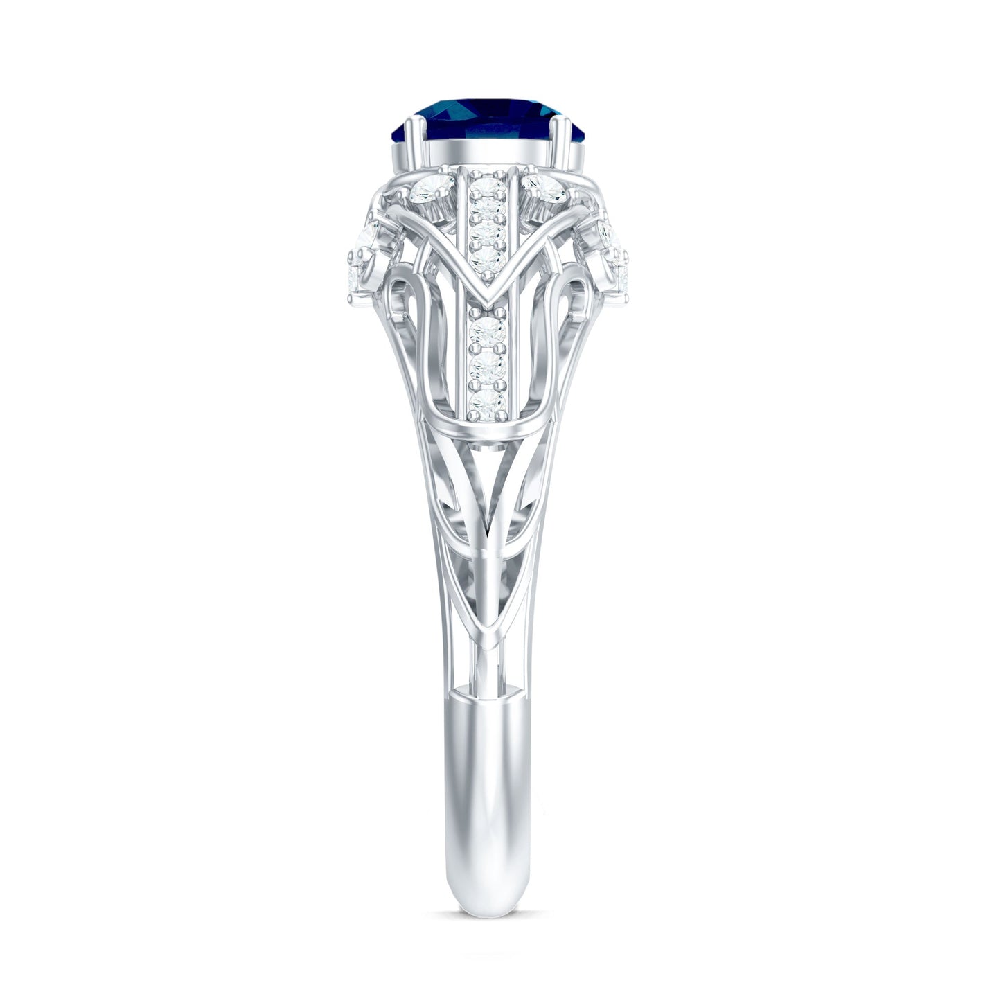 1.3 Carat Round London Blue Topaz Vintage Looking Engagement Ring with Diamond
