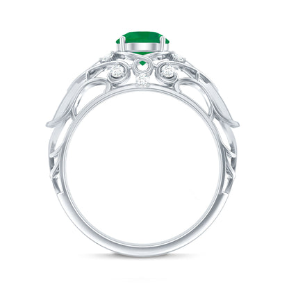 Natural Emerald Diamond Retro Engagement Ring