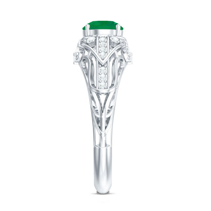 Natural Emerald Diamond Retro Engagement Ring