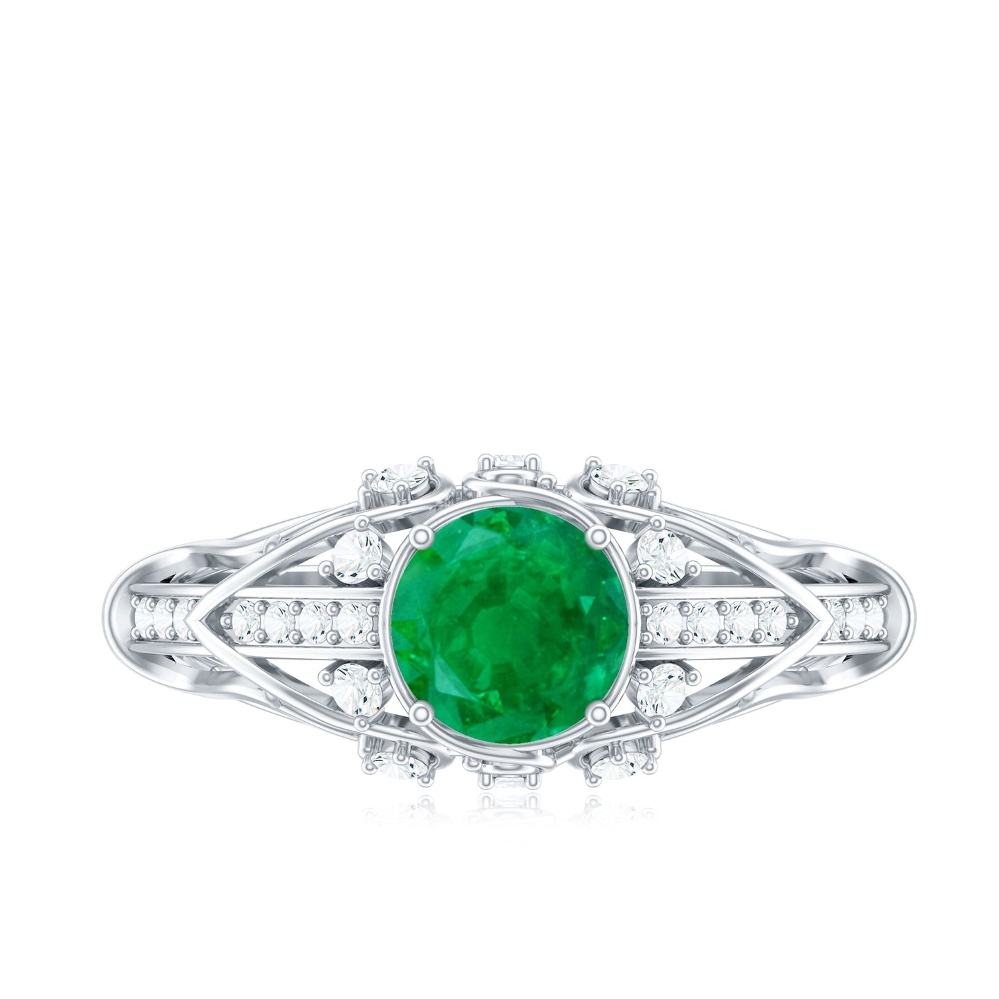 Natural Emerald Diamond Retro Engagement Ring