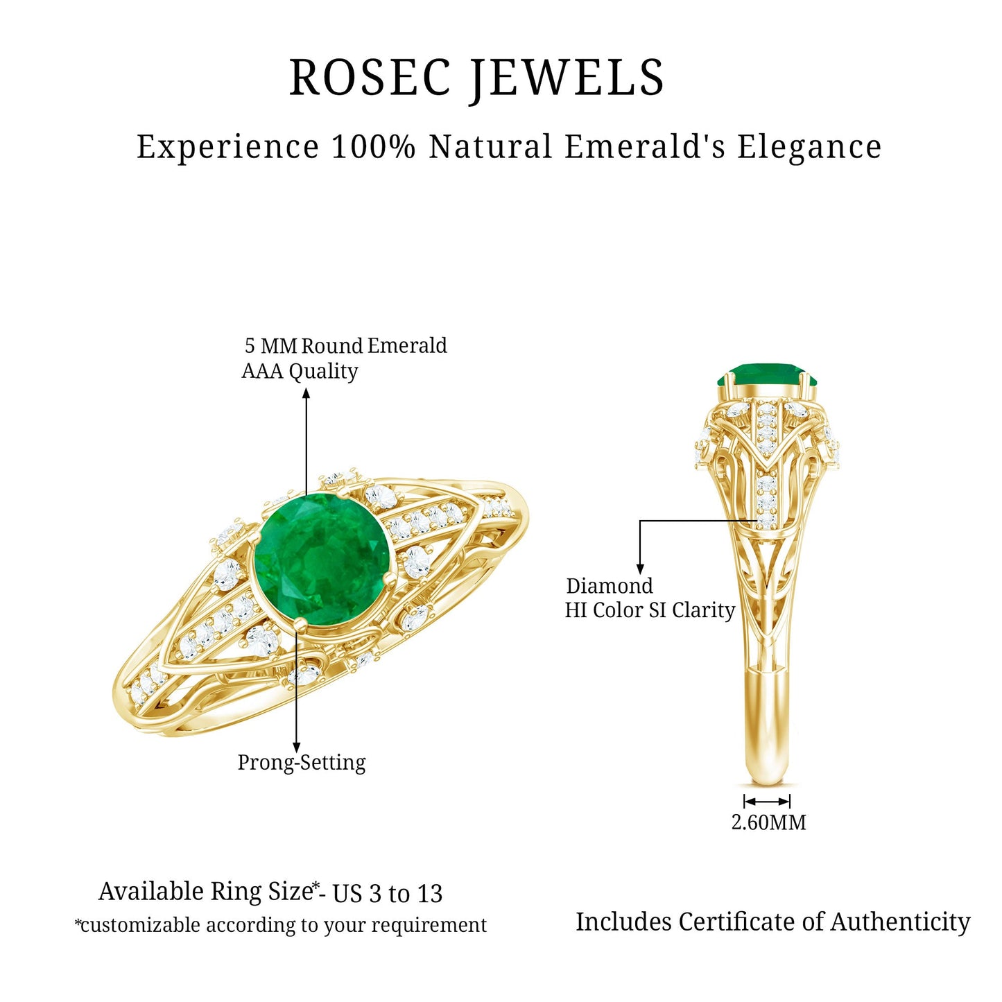 Natural Emerald Diamond Retro Engagement Ring