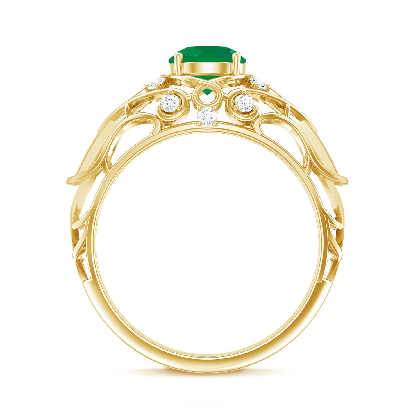 Natural Emerald Diamond Retro Engagement Ring