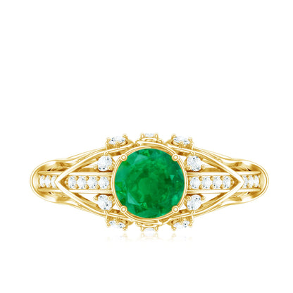 Natural Emerald Diamond Retro Engagement Ring