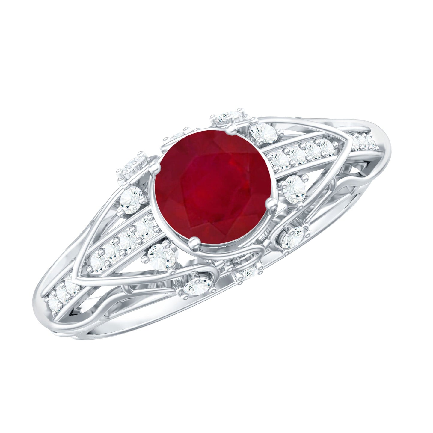 Vintage Inspired 0.6 Carat Ruby Engagement Ring with Diamond