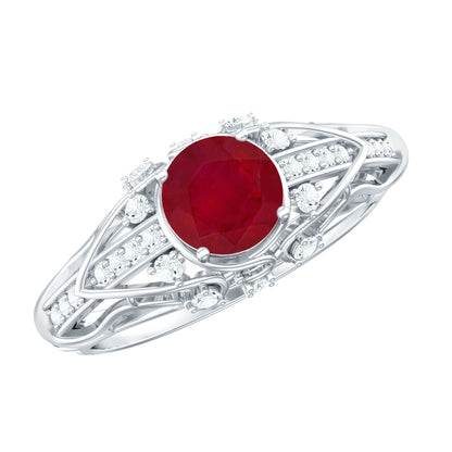 Vintage Inspired 0.6 Carat Ruby Engagement Ring with Diamond