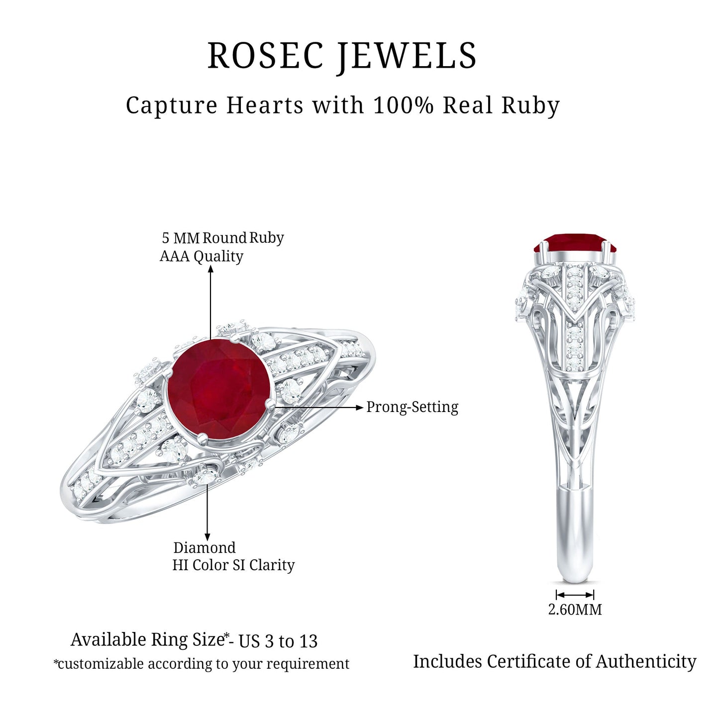Vintage Inspired 0.6 Carat Ruby Engagement Ring with Diamond