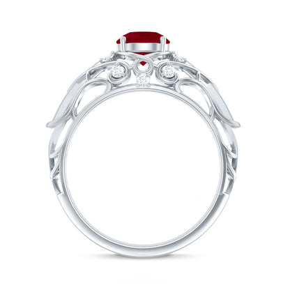 Vintage Inspired 0.6 Carat Ruby Engagement Ring with Diamond