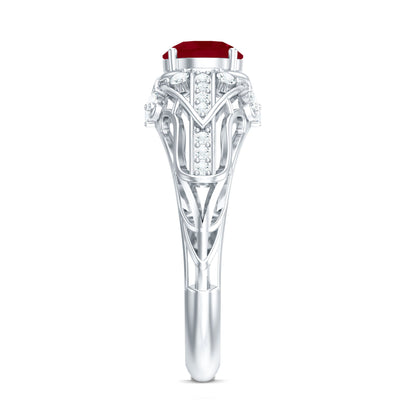 Vintage Inspired 0.6 Carat Ruby Engagement Ring with Diamond