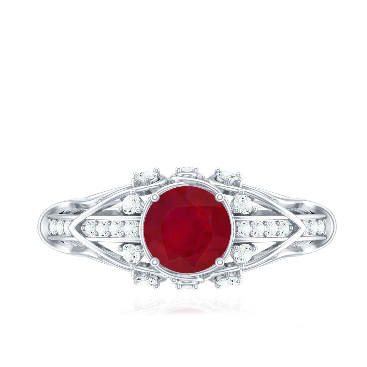 Vintage Inspired 0.6 Carat Ruby Engagement Ring with Diamond