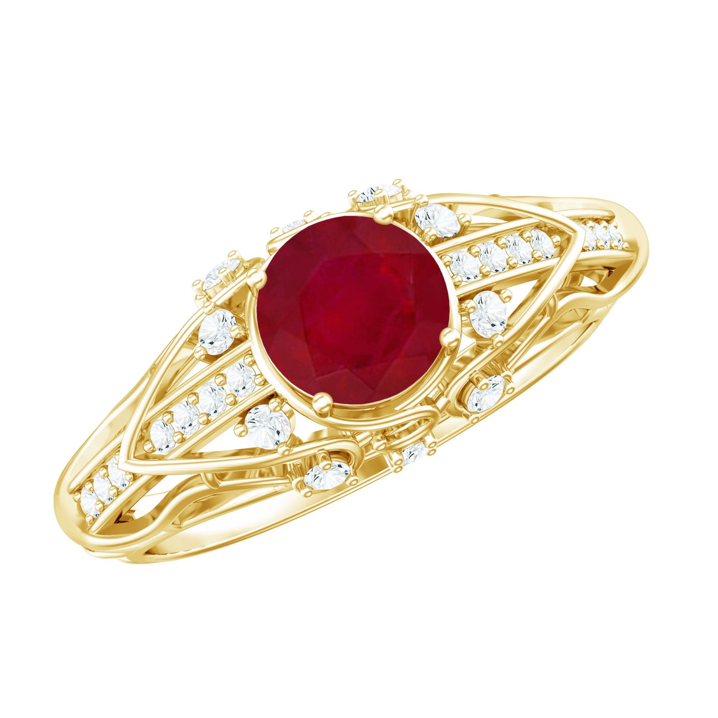 Vintage Inspired 0.6 Carat Ruby Engagement Ring with Diamond