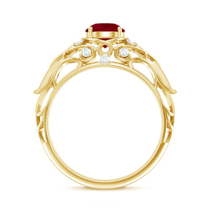 Vintage Inspired 0.6 Carat Ruby Engagement Ring with Diamond