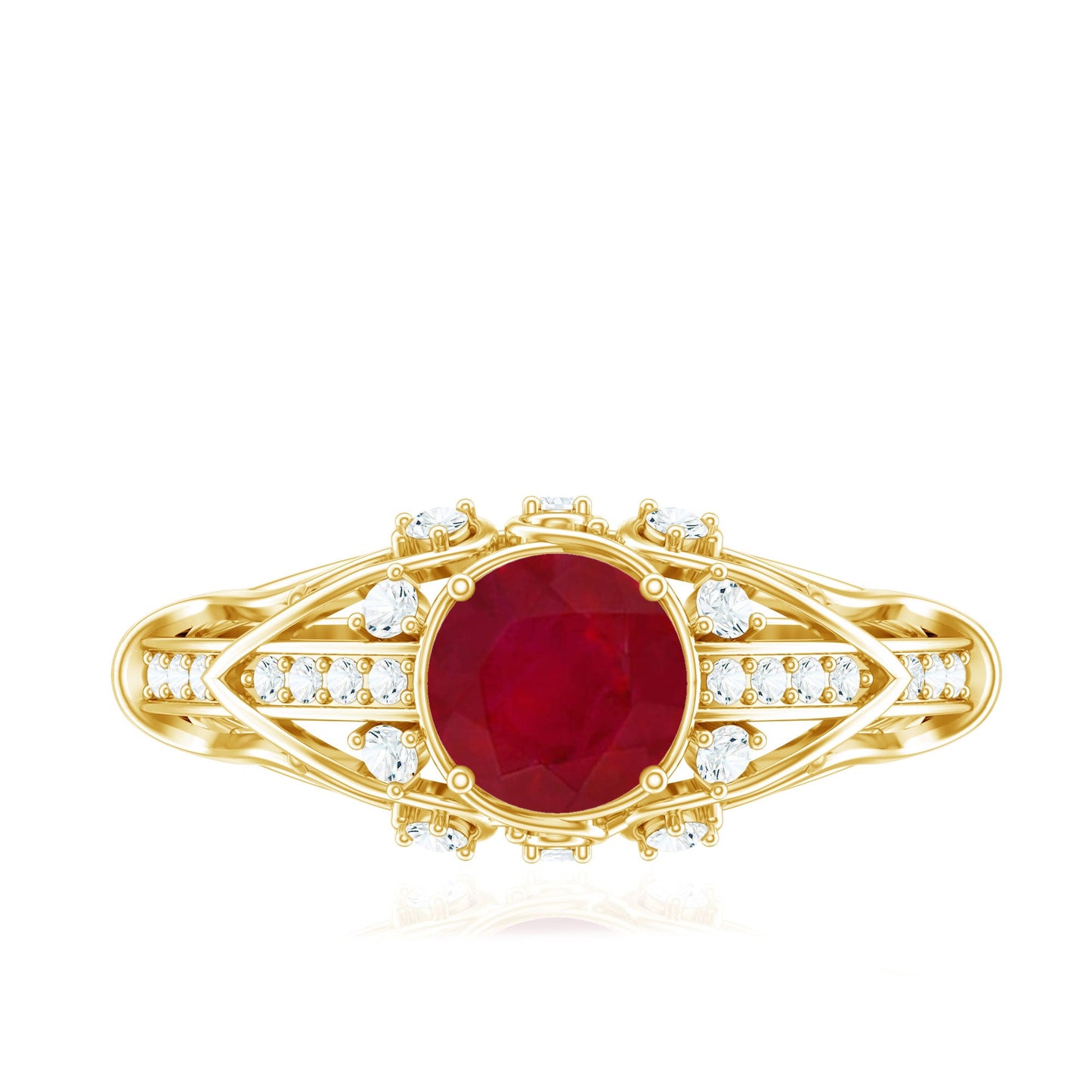 Vintage Inspired 0.6 Carat Ruby Engagement Ring with Diamond