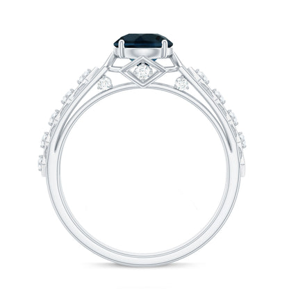 Art Deco Style Blue Topaz Engagement Ring with Moissanites