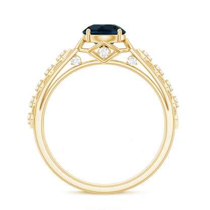 Art Deco Style Blue Topaz Engagement Ring with Moissanites