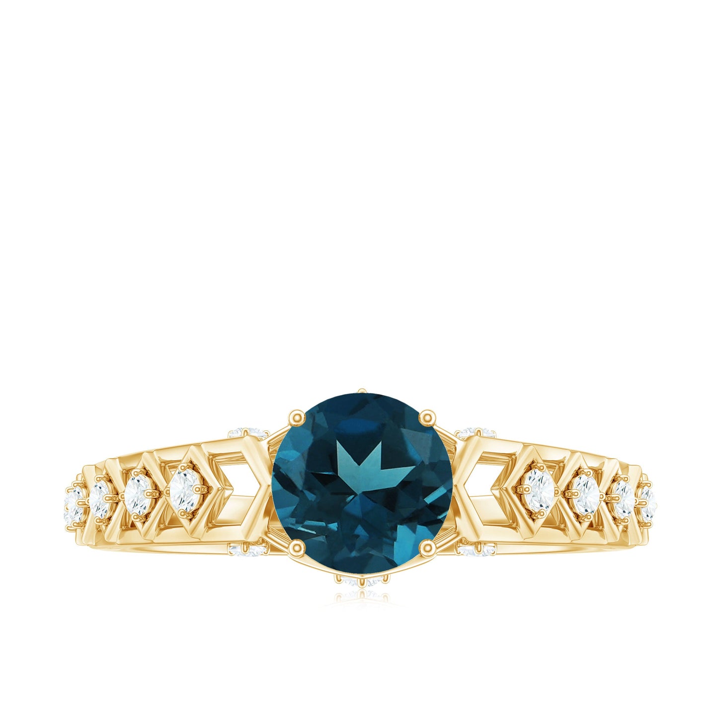 Art Deco Style Blue Topaz Engagement Ring with Moissanites