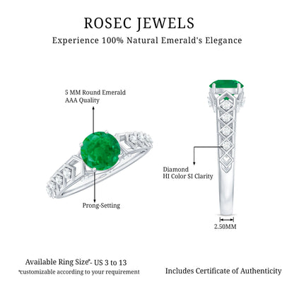 Genuine Emerald Art Deco Engagement Ring with Diamond