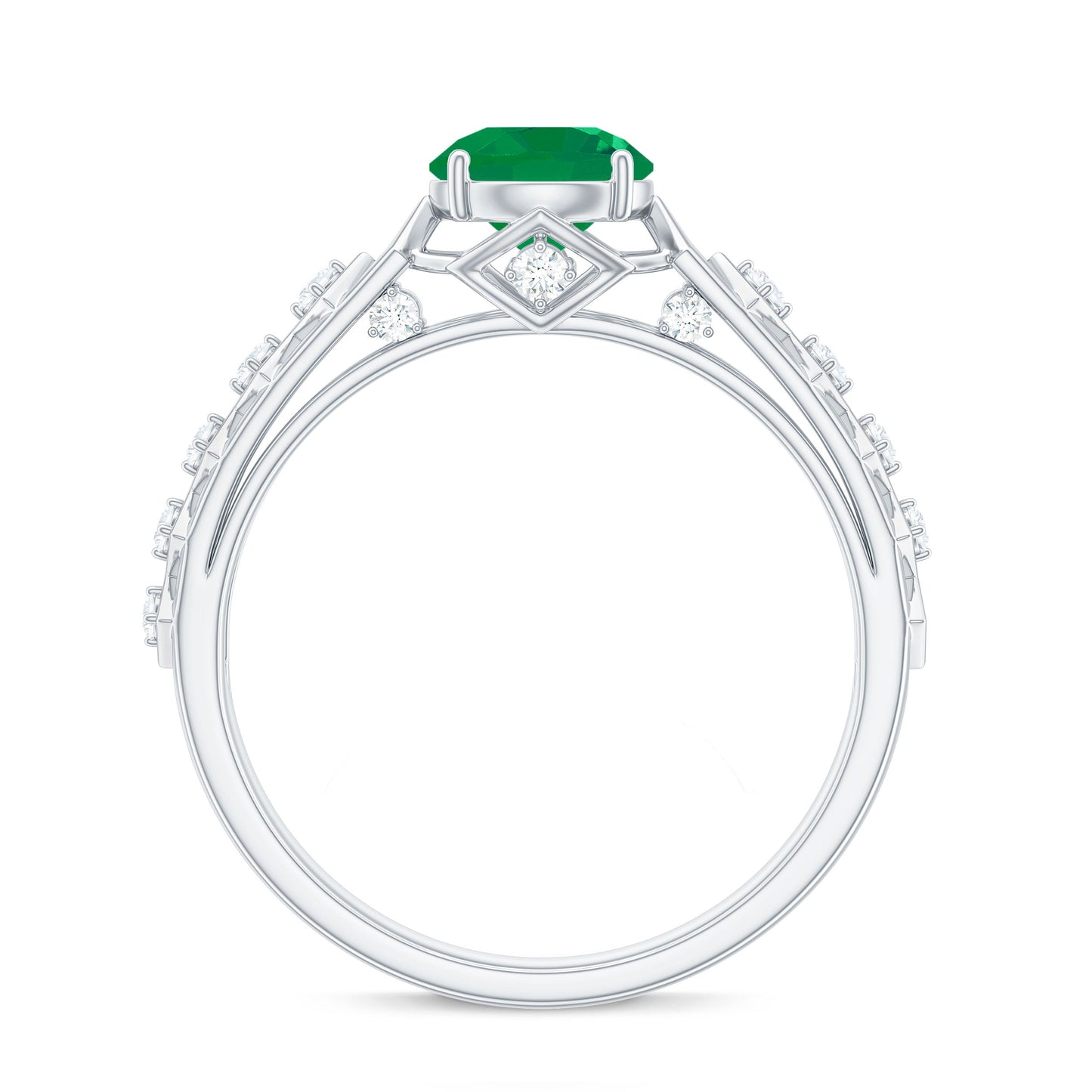 Genuine Emerald Art Deco Engagement Ring with Diamond