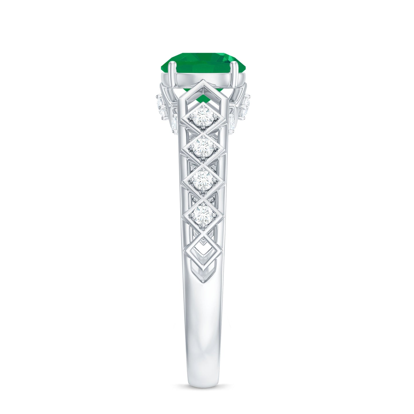 Genuine Emerald Art Deco Engagement Ring with Diamond