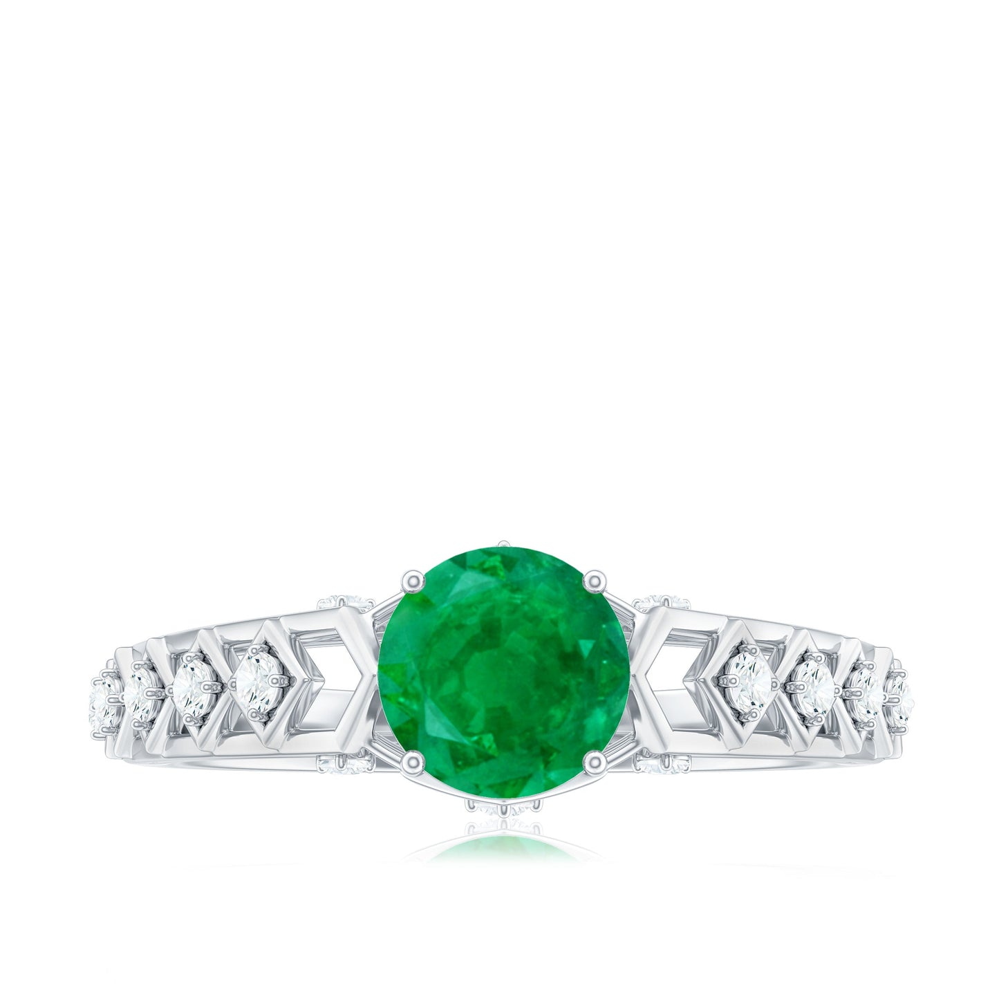 Genuine Emerald Art Deco Engagement Ring with Diamond