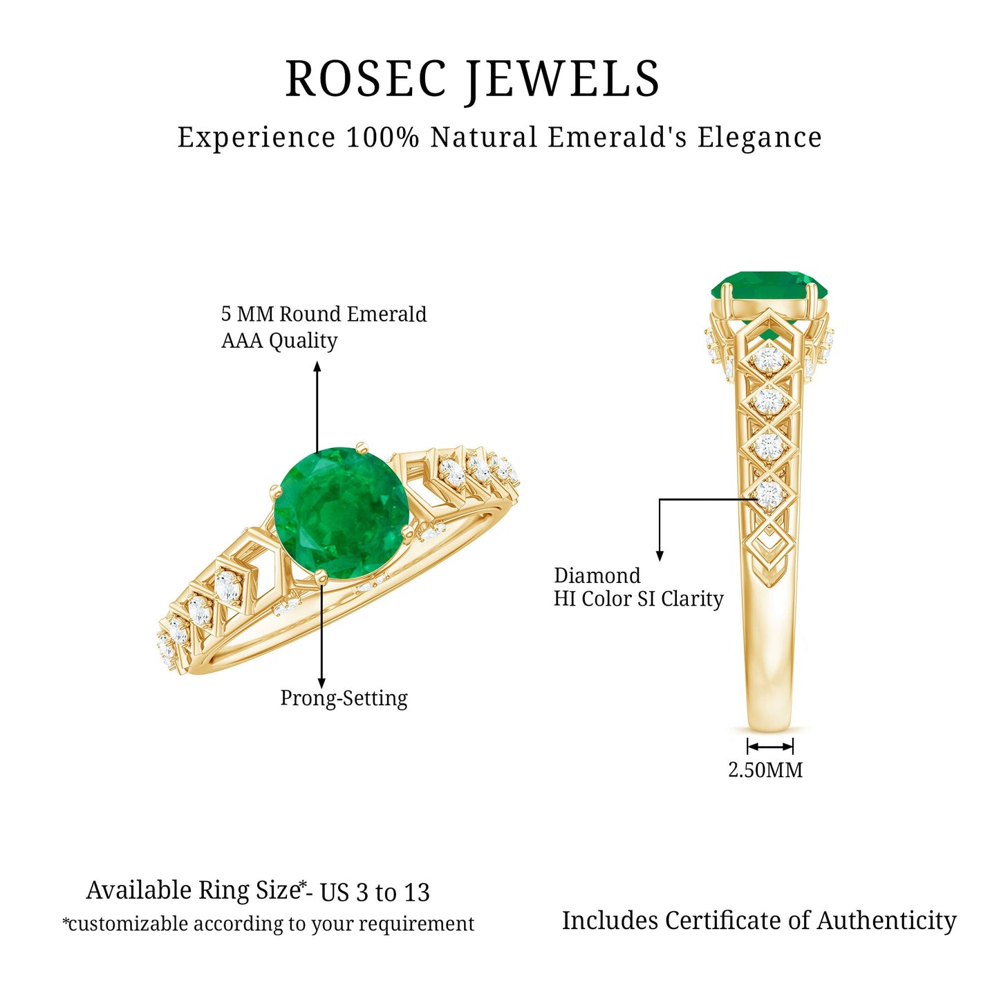 Genuine Emerald Art Deco Engagement Ring with Diamond