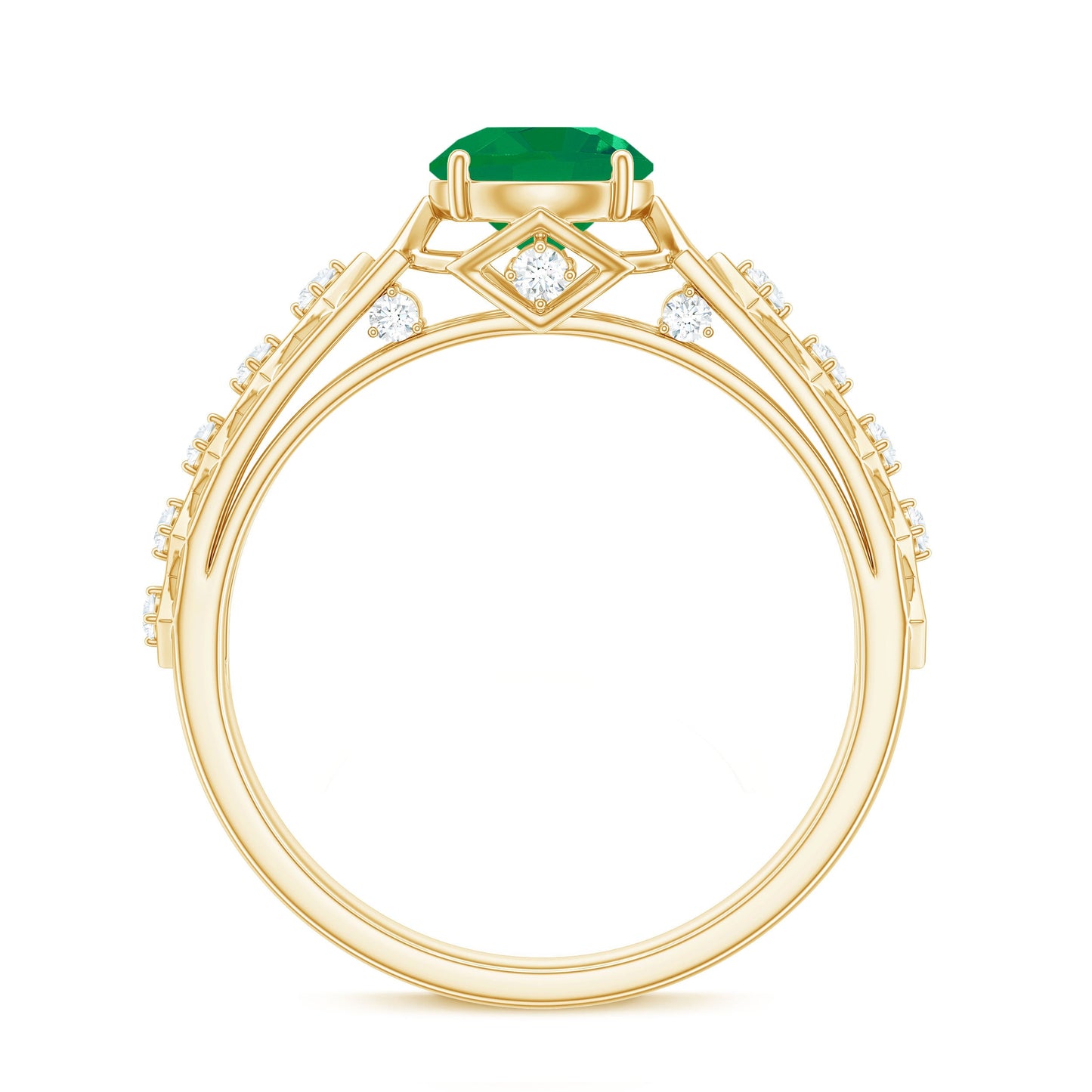 Genuine Emerald Art Deco Engagement Ring with Diamond