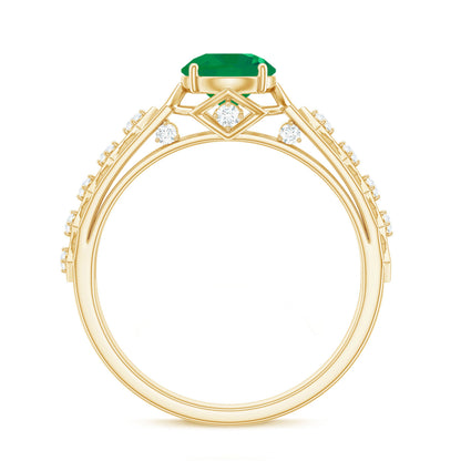 Genuine Emerald Art Deco Engagement Ring with Diamond