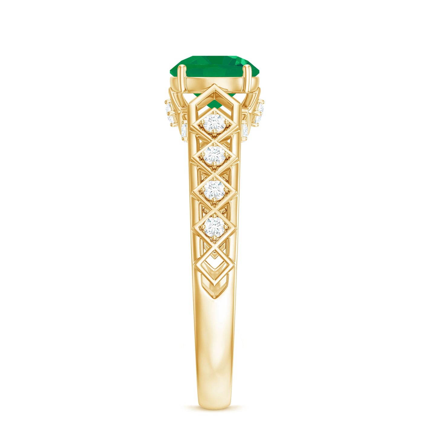 Genuine Emerald Art Deco Engagement Ring with Diamond