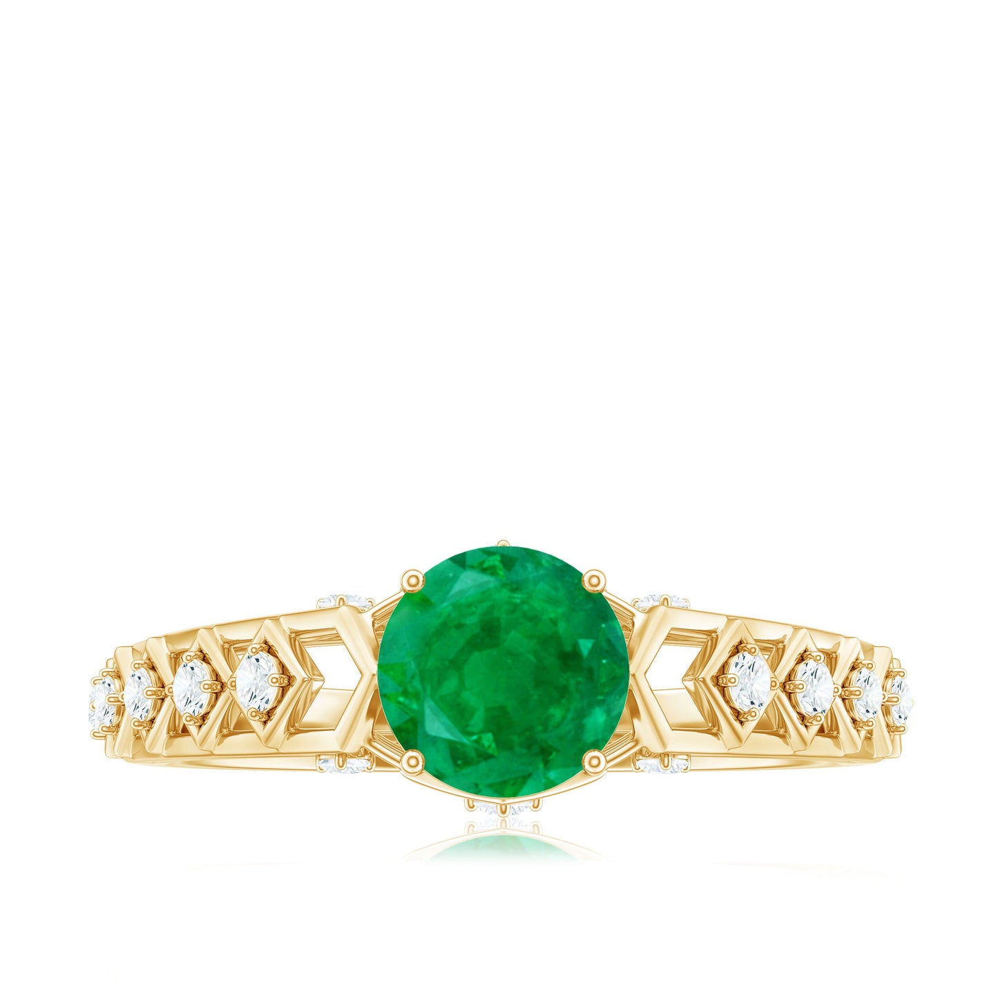 Genuine Emerald Art Deco Engagement Ring with Diamond