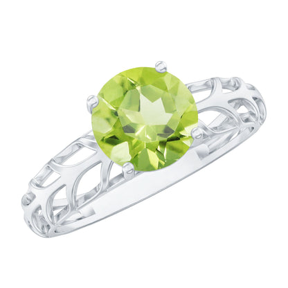 Natural 2 Carat Round Shape Peridot Solitaire Engagement Ring