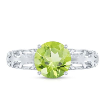 Natural 2 Carat Round Shape Peridot Solitaire Engagement Ring