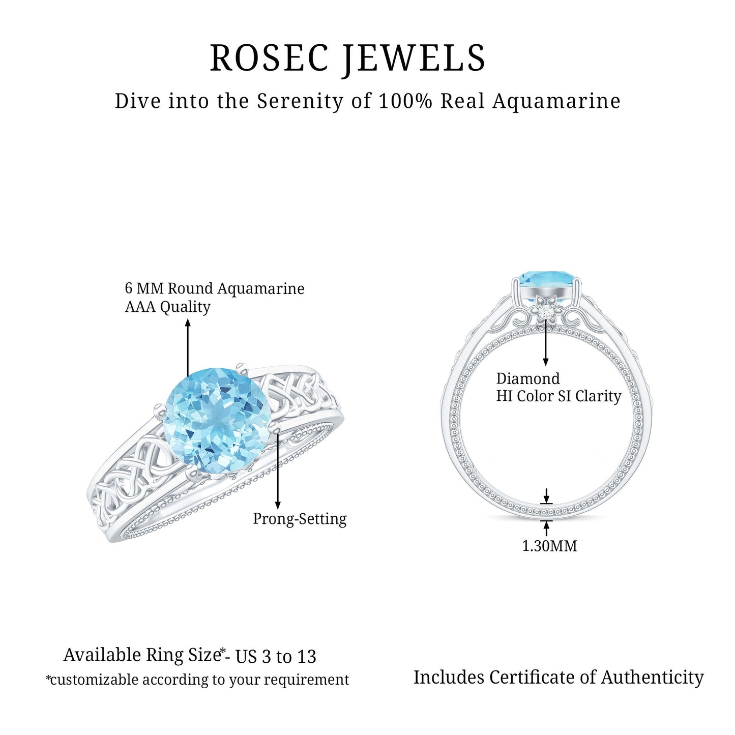 Vintage Looking Aquamarine Engagement Ring with Diamond
