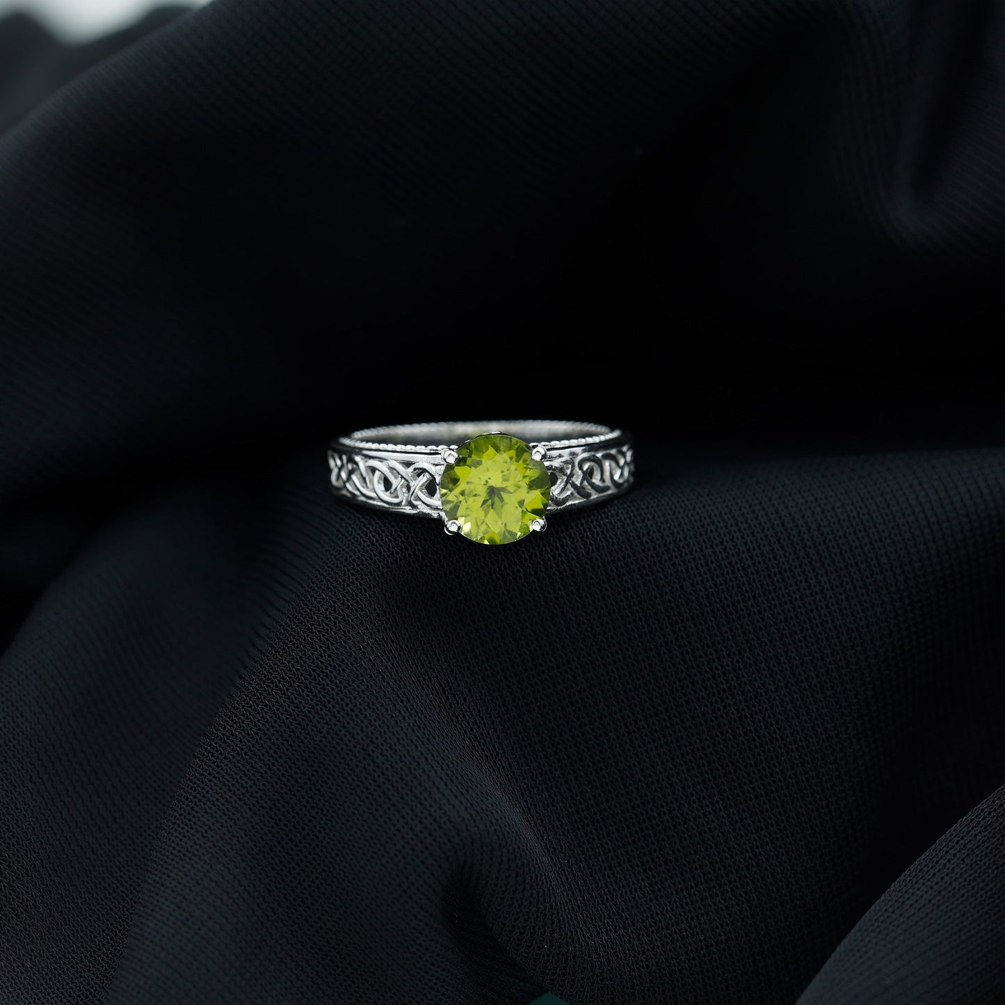 Real 2 Carat Peridot Celtic Knot Engagement Ring with Surprise Diamond