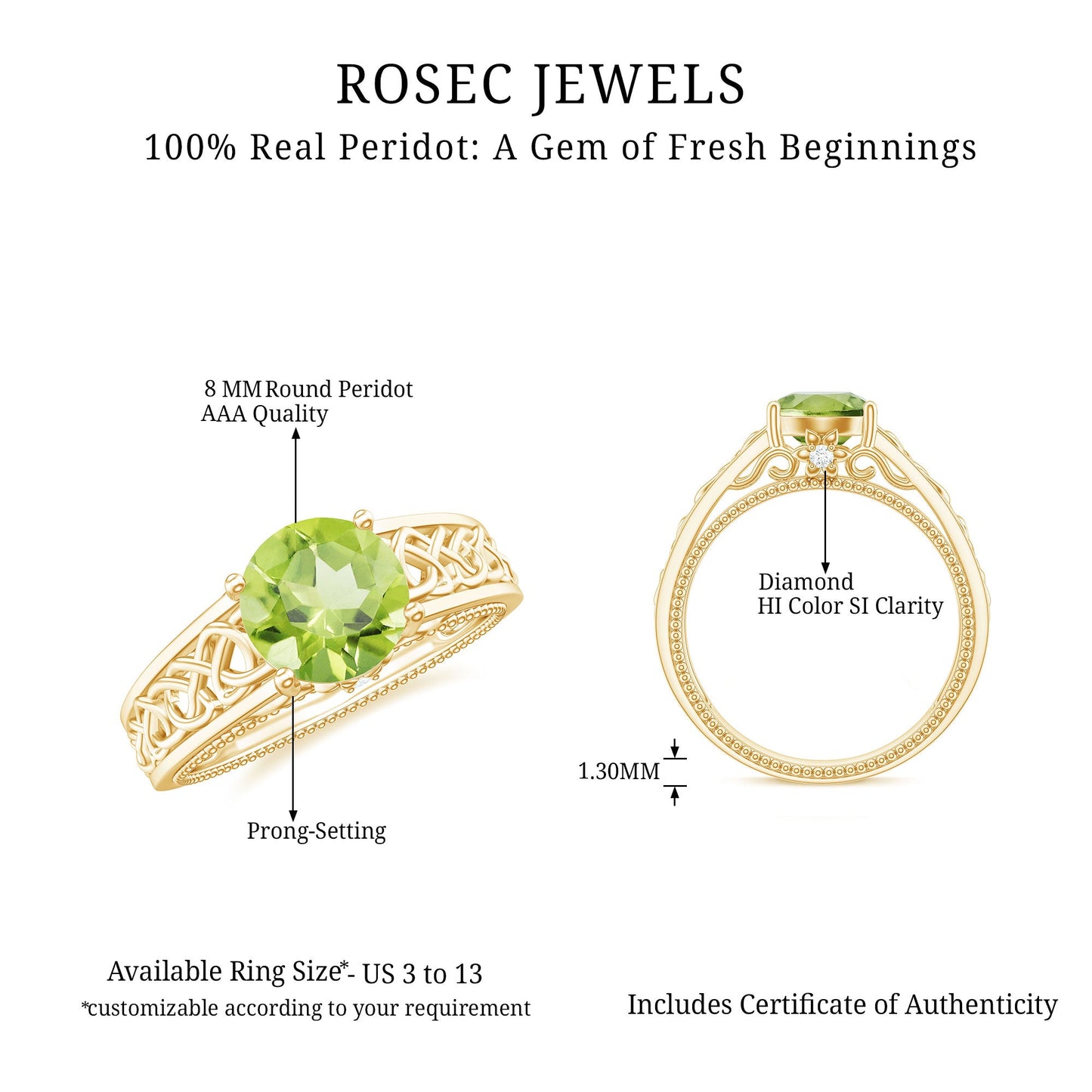 Real 2 Carat Peridot Celtic Knot Engagement Ring with Surprise Diamond