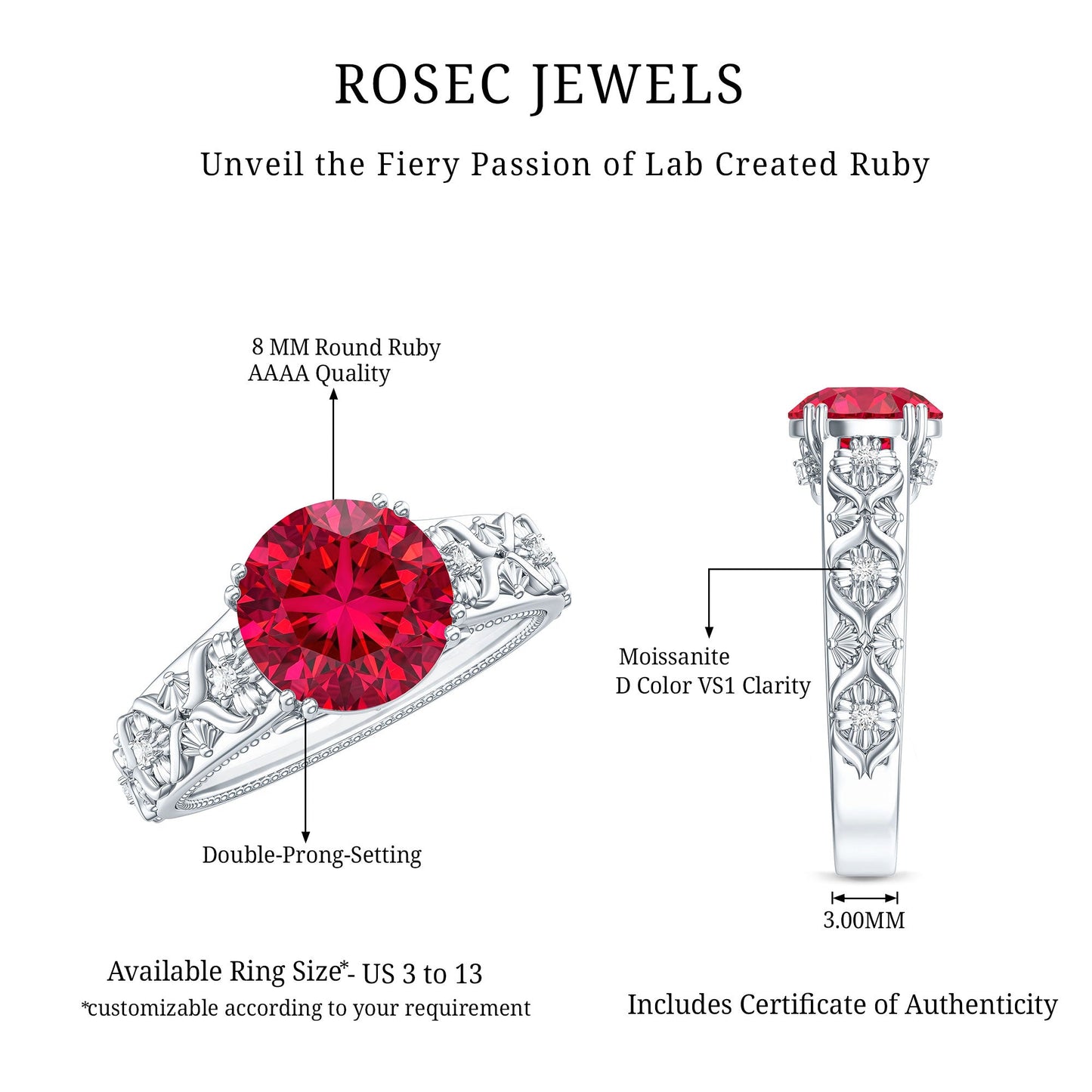 Vintage Inspired Lab Created Ruby Solitaire Engagement Ring