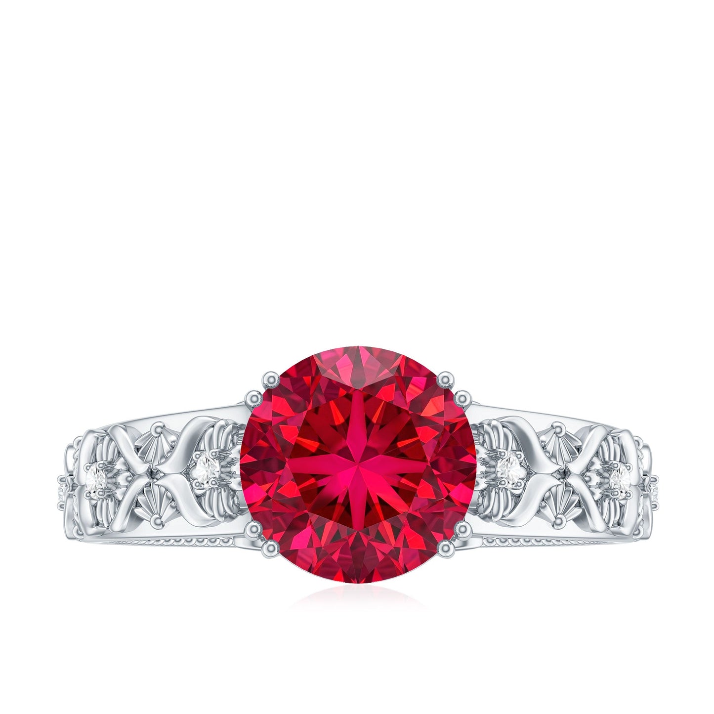 Vintage Inspired Lab Created Ruby Solitaire Engagement Ring