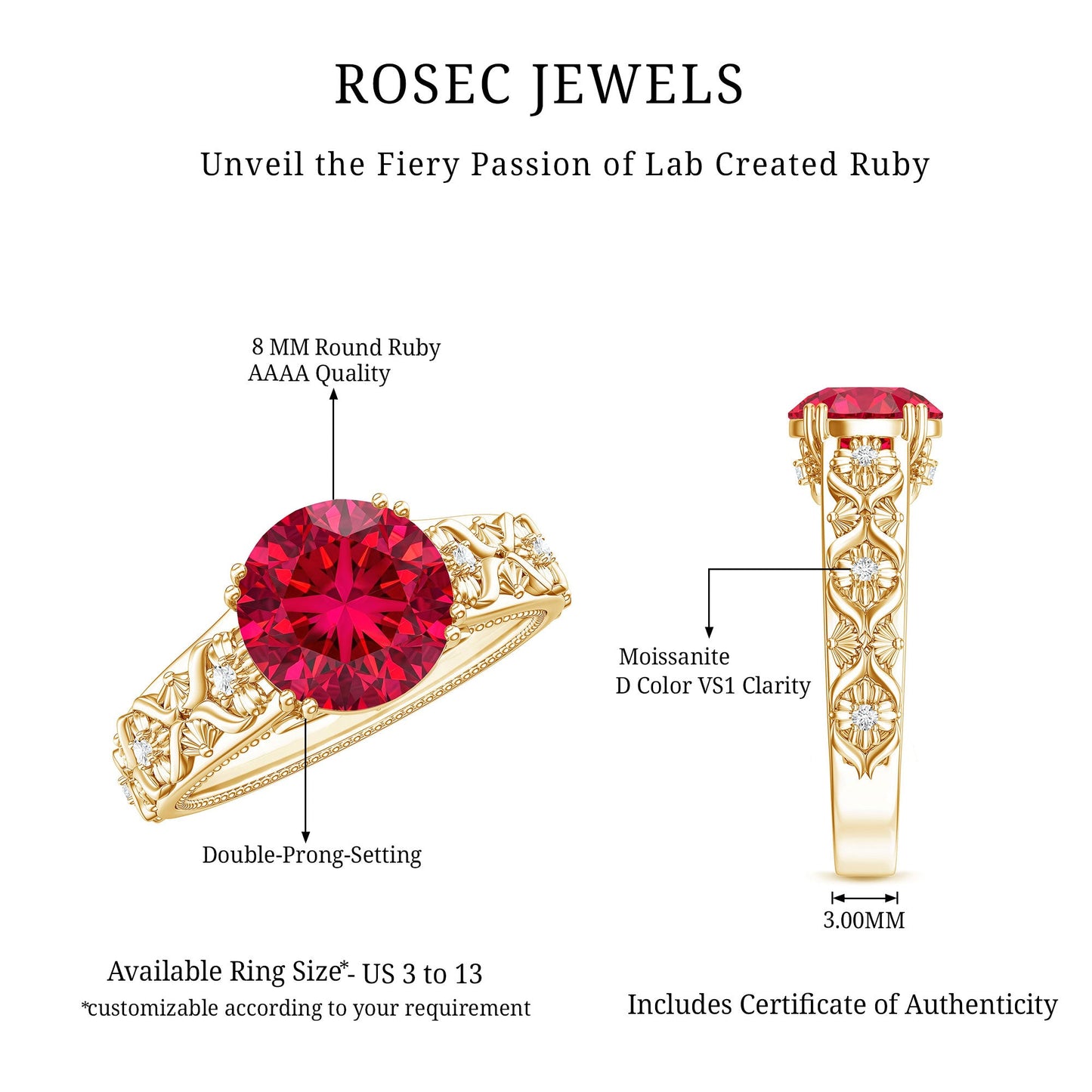 Vintage Inspired Lab Created Ruby Solitaire Engagement Ring