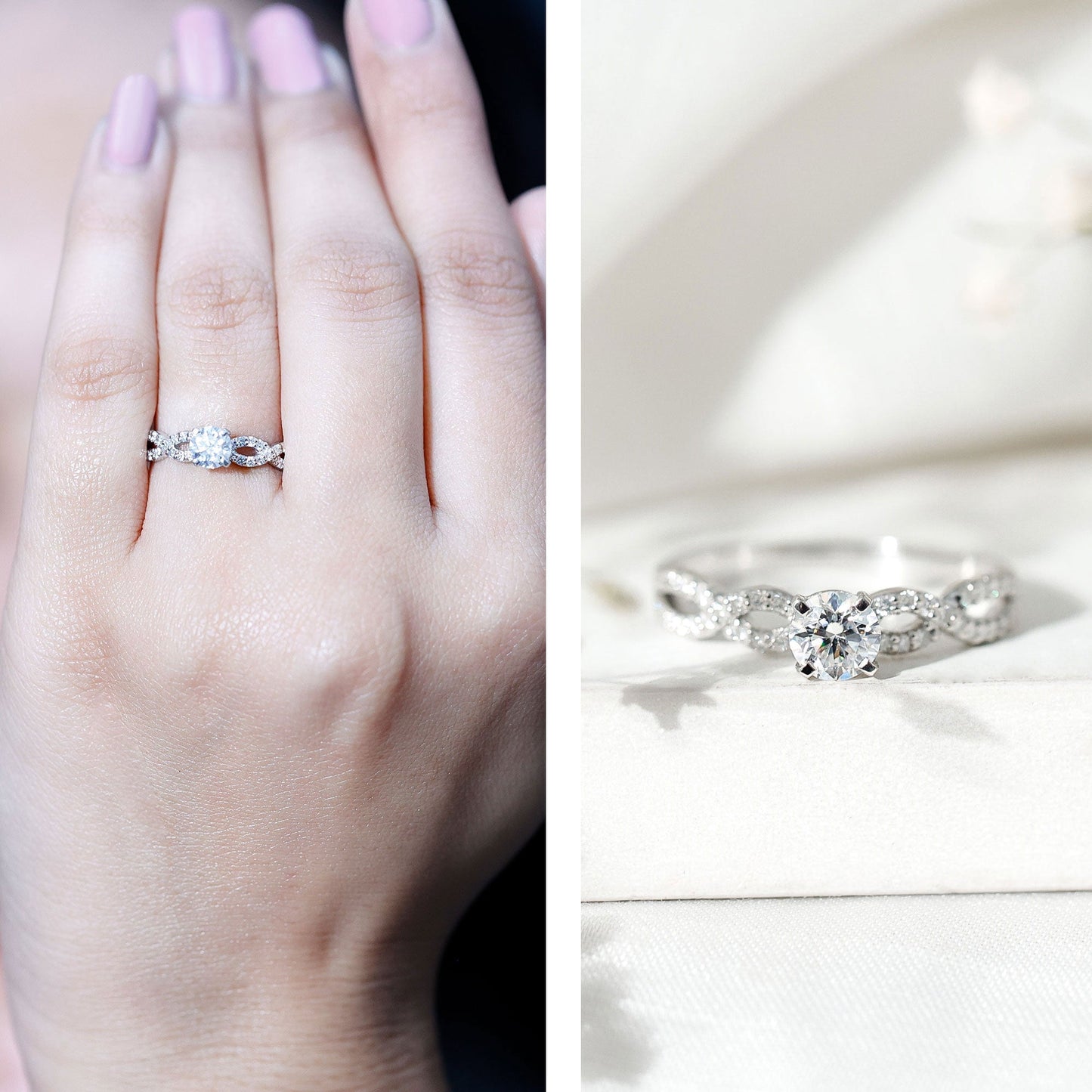 0.5 Carat Round Shape Moissanite Crossover Infinity Ring