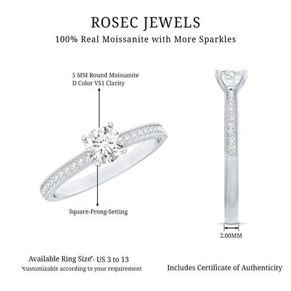 0.5 Carat  Moissanite Solitaire Engagement Ring with Milgrain