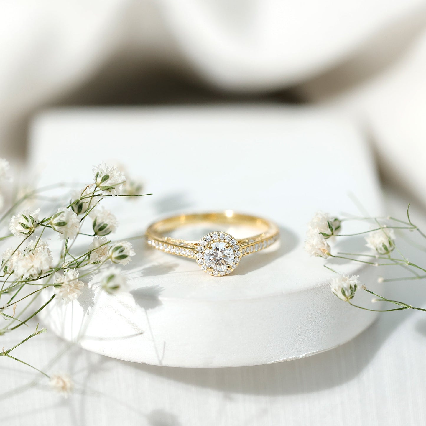 Certified Round Moissanite Halo Engagement Ring for Women